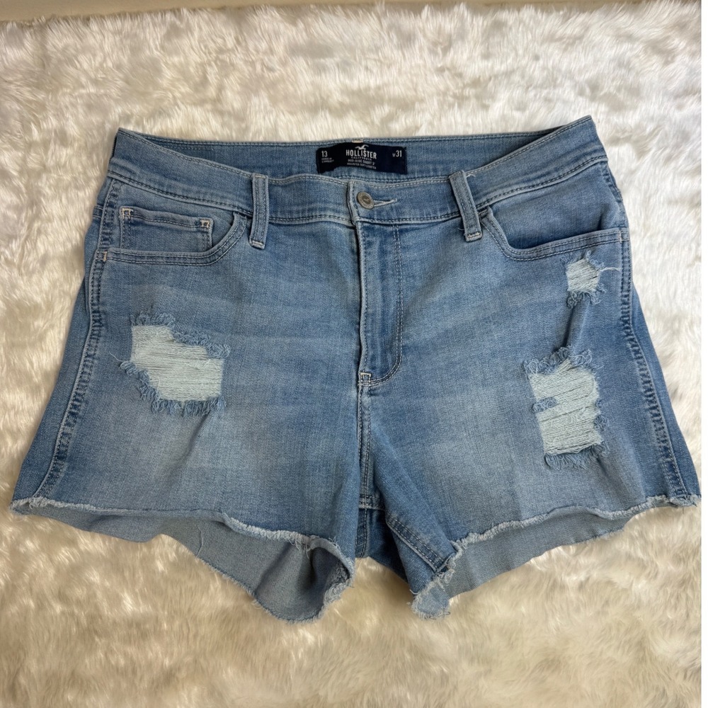 Hollister Mid-Rise Short 3 Lt Wash Distressed‎ Denim Cutoff Shorts Womens 13 W31